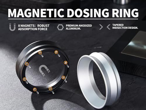 51mm Espresso Dosing Funnel and Puck Screen Set,Magnetic Dosing Funnel with 8 Magnets,Compatible with 51mm Delonghi Portafilter.Reusable 1.7mm 150μm Stainless Steel Puck Screen.(Black)