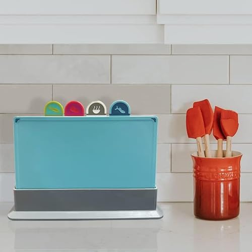 Cutting Board Set with Storage Stand,4 Colour Plastic Cutting Board Set with Food Icon,Suitable for Different Foods
