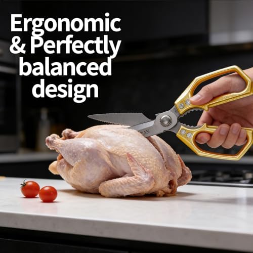 Kitchen Scissors - Kitchen Shears for Food, Sharp Meat Cutting Scissor, Heavy Duty Poultry Shear for Food, Japan Cooking Scissors, Chicken Shears Gifts for Men Women