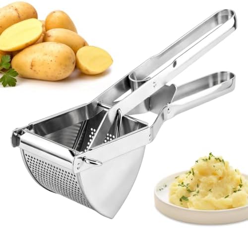 Potato Ricer, Stainless Steel Potato Masher, Heavy Duty Food Masher, Potatos Ricer Kitchen Tool for Mashed Potatos Avocado Pumpkin Baby Food Puree, Large Capacity, Dishwasher Safe