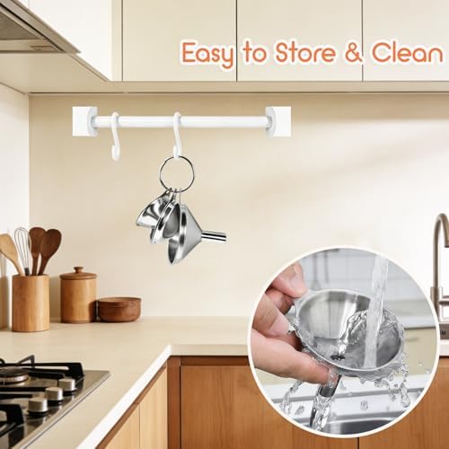 Small Funnels for Filling Bottles, 3 Pcs Stainless Steel Kitchen Funnel Set, Food Grade Mini Metal Funnel for Transferring Oil Liquid, Easy Cleaning with a Brush (Short Handle)