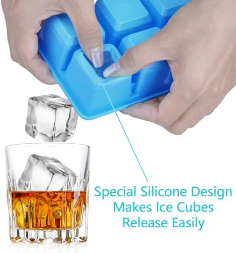 Large Ice Cube Trays 2 Pack, Silicone Easy-Release and Flexible Ice Cube Molds with Lids,1.8" Big Square Cubed Ice Trays for Whiskey and Cocktail, BPA Free and Dishwasher Safe (Blue)