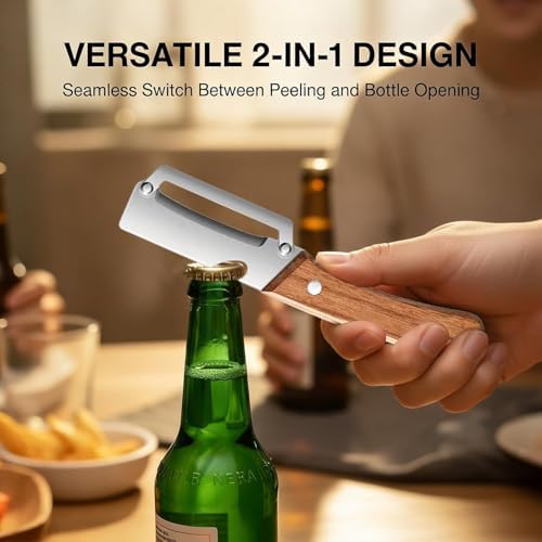 2-in-1 Vegetable Peeler & Julienne Shredder, Stainless Steel Wooden Handle