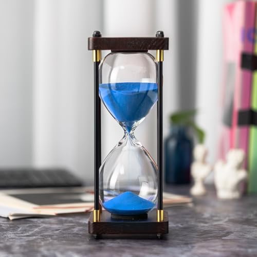 Hourglass Timer 60 Minute, Metal Wooden Sand Timer, Blue