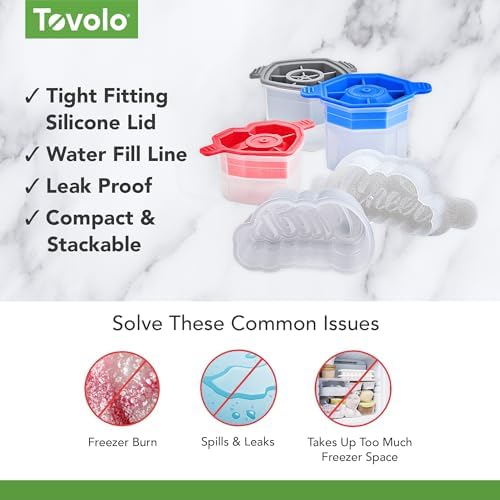 Tovolo Craft Ice Molds Set of 4 for Whiskey Bourbon Cocktails, Heart Diamond Rose Cheers Shaped Ice Cubes, Easy Fill Leak Proof Stackable Silicone Ice Molds Dishwasher Safe BPA Free Set Assorted