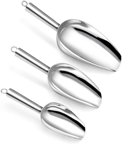 P&P CHEF Ice Scoop Set of 3, Stainless Steel Food Scoop,3+6+8 Oz & Silver