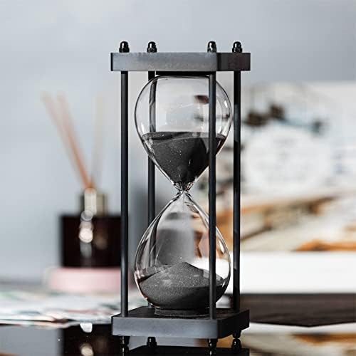 SAMLONG Large Hourglass Timer 60 Minute, Black Wooden Sandglass, Black