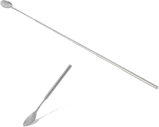 Stainless Steel Extendable Stirring Spoon - 24.4in Long Telescopic Handle for Barbecue & Tableware Supplies