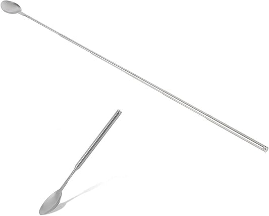 Stainless Steel Extendable Stirring Spoon - 24.4in Long Telescopic Handle for Barbecue & Tableware Supplies