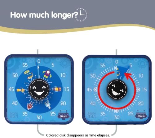 TWENTY5 SEVEN Robot Visual Timer for Kids, 7.5 Inch 60 Minute Countdown Timer, Mechanical Magnetic 1 Hour Clock for Classroom Teaching, Homework, Exam, Office Meeting & Time Management, Blue