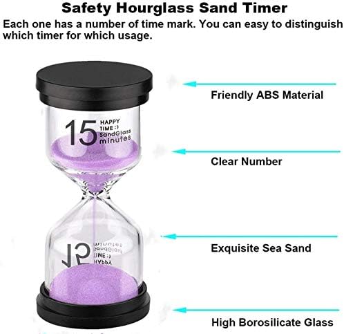 SuLiao Hourglass Sand Timer 15 Minute: Plastic Sand Clock, Purple Sand Watch 15 Min, Colorful Reloj De Arena 15 Minutos, Large Hour Glass Sandglass for Kids, Games, Home, Classroom, Kitchen, Decor