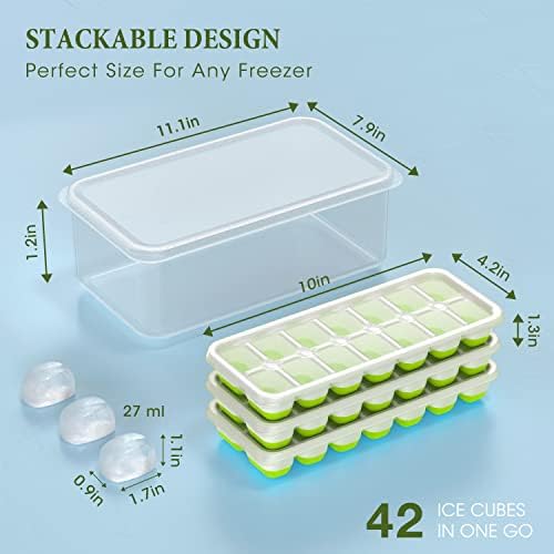 DOQAUS Ice Cube Tray with Lid and Bin, 3 Pack Silicone Plastic Iced Cubes Trays for Freezer with Box/Container, Stackable with Storage Ices Bucket, Tong, Scoop, for Baby Food, Cocktail, Coffee