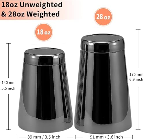 Stainless Steel Cocktail Shaker 2 Piece 18oz Unweighted & 28oz Weighted Professional Bartender Boston Shaker Drink Mixer for Bartending Essential Bar Tools - BLACK
