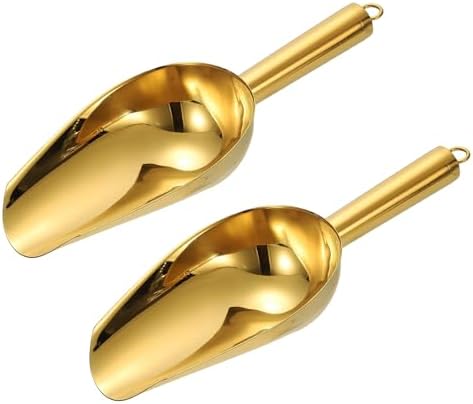 uxcell 2pcs Metal Ice Scoop, 9.8" x 3.5"Stainless Steel Ice Scooper for Kitchen Party Bar Wedding Use, Gold