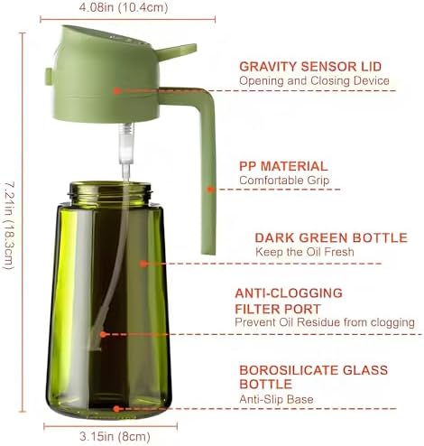 Oil Sprayer for Cooking, 2 Pack Olive Oil Sprayer Bottle, 16oz Glass Oil Dispenser for Kitchen, Fine Mist Spray & Pour, BPA-Free, Refillable, Leakproof, Air Fryer, Salad, BBQ & Cooking