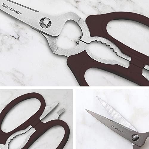 Messermeister 8-Inch Take-Apart Kitchen Scissors, Black - Includes Screwdriver, Nut Cracker, Jar Lid Opener/Gripper, Bottle Opener & Bone + Twig Cutter - Suitable for Lefties & Righties
