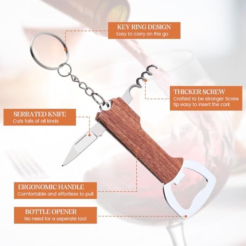 Ziliny 24 Pcs Wine Bottle Opener Keychains Bulk Corkscrew, Redwood Color