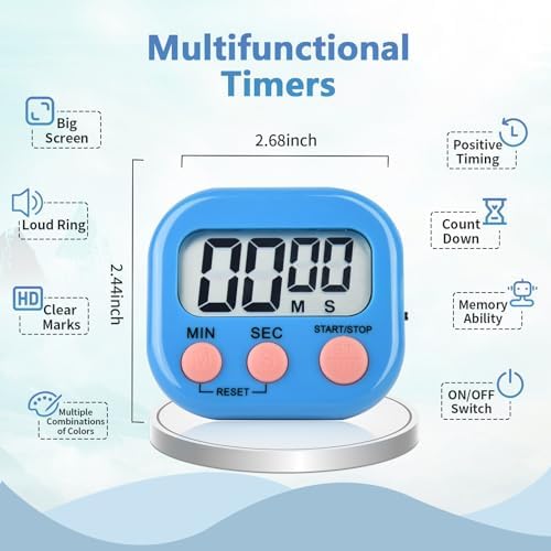 4 Pack Digital Kitchen Timer Magnetic Digital Timer with Big Display Loud Ring Cooking Timers for Kitchen Electronic Timer for Cooking, Game, Gym, Break Time, Classroom (Pink,Blue,Green,Purple, 4)