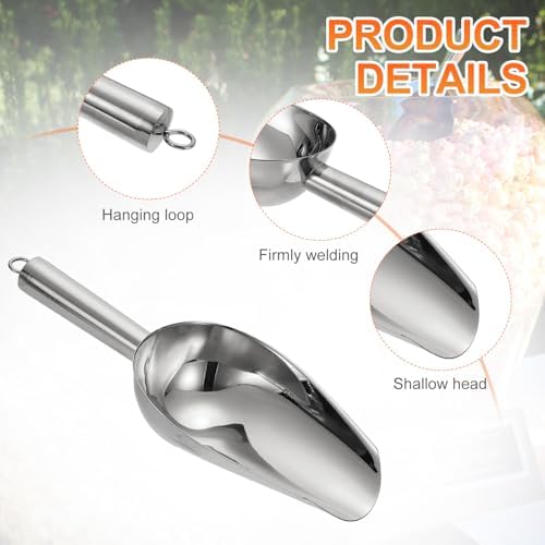 uxcell Metal Ice Scoop, 9.8" x 3.5"Stainless Steel Ice Scooper for Kitchen Party Bar Wedding Use, Silver