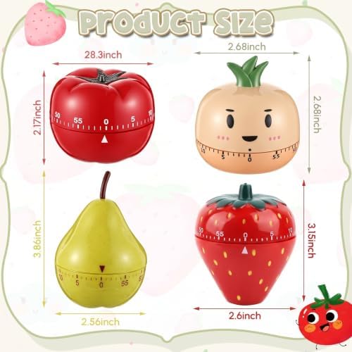 Amylove 4 Pcs Cute Mechanical Kitchen Timer Fruit 60 Minutes