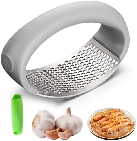 2025 Upgraded Stainless Steel Garlic Press - Home & Kitchen Garlic Crusher (1, Gray)