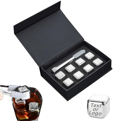 Whiskey Stones Gift Set Custom Engraved Stainless Steel Whiskey Ice Stone Personalized Whiskey Stones Gift Set Reusable Stainless Steel Chilling Rocks, for Mens Dad Husband Gift (8 PC)