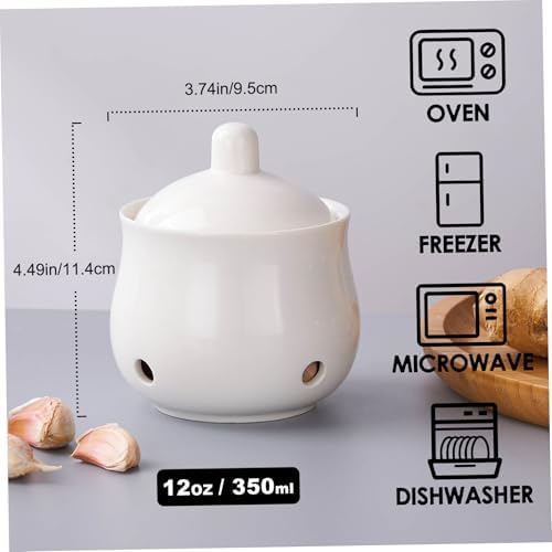 Garlic Keeper for Counter Ceramic Garlic Holder with Lid Breathable Holes Storage Container for Kitchen Countertop Holder