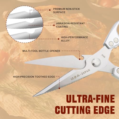 Kitchen Scissors, Heavy Duty Stainless Steel Kitchen Shears, Sharp Silver Meat Scissor, All-Purpose Poultry Scissors, Japanese-Style Cooking Shears for Turkey, Chicken, Thanksgiving, Christmas