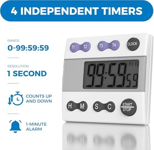 Sper Scientific Portable Digital Kitchen & Lab Timer 810015 - 4 Channel, Large Display, Loud Alarm, Classroom Timer - 2 pc