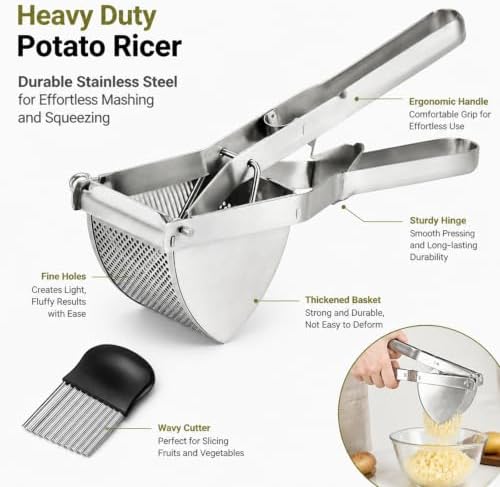 Heavy Duty Large Potato Ricer - 22oz Stainless Steel Food Masher