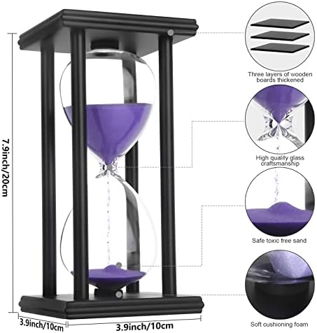 Hourglass Sand Timer,Black Wooden 30/45/60 Minute Sandglass Timer for Home,Desktop,Classroom Kitchen Restaurant Office Living Room Decor (60 Min, Purple Sand)