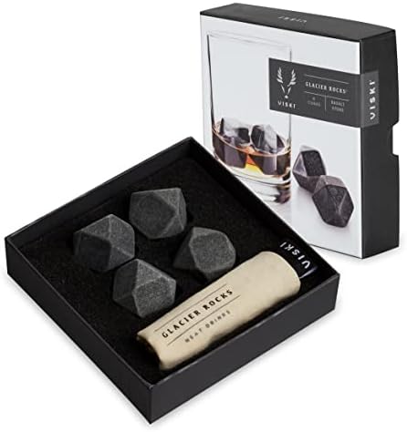 Viski Glacier Rocks Hexagonal Basalt Stones, Bourbon Stones, Whiskey Stones Set of 4, Chilling Stones for Drinks, Whiskey Accessories