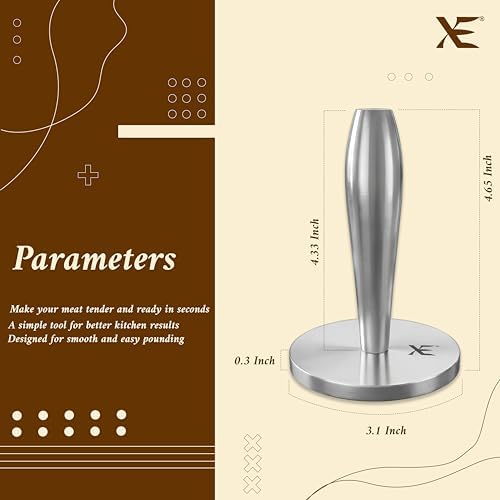 XE Meat Pounder Tenderizer - Stainless Steel 1.28 lb. Round Chicken Flattener - Easy Grip Meat Tenderizer, Hammer, Flattener, Smasher, Masher, Mallet Kitchen Tool for Cooking