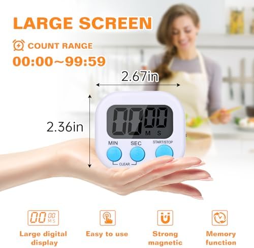 12 Pack Digital Kitchen Timers, Magnetic Countdown Timer with Loud Alarm