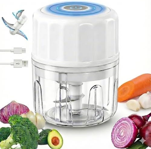 Electric Garlic Chopper, 250ML Portable Cordless Mini Food Processor, USB Rechargeable Vegetable Chopper Blender for Nuts Chili Onion Minced Meat Baby Food and Spices, BPA-Free (White)