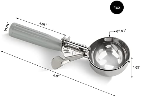 New Star Foodservice Commercial-Grade Thumb Press Food Disher/Ice Cream Scoop, 18/8 Stainless Steel, 4 oz, Size 8, Grey
