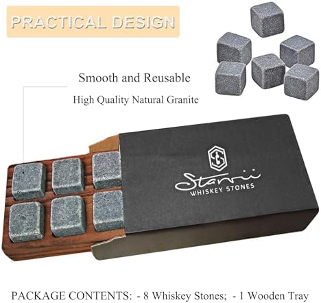 Whiskey Stones Gift Set Pack of 8 Whiskey Chilling Stones with Wooden Gift Box for Whiskey Lovers, Great Whiskey Gift for Men Dad Husband Friend Birthday