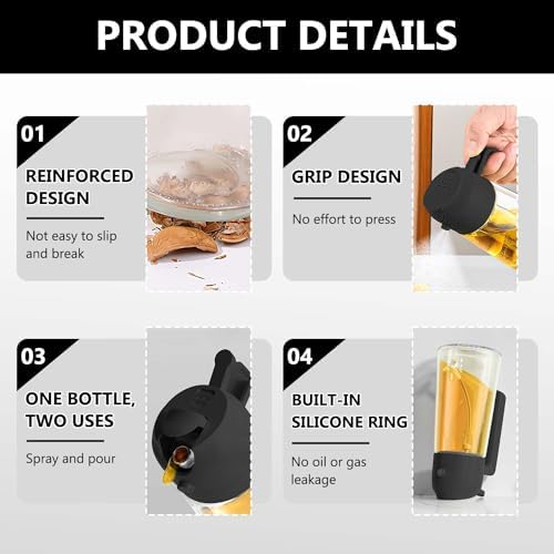 Generic 2 in 1 Glass Oil Sprayer & Dispenser 2024 New Upgrade Large Olive Oil Dispenser for Kitchen Cooking, Glass Oil Dispenser Spray Bottle for Home (Black, 470ml)