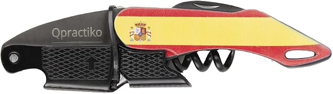 Two-Stroke Corkscrew | Spain Flag Design | Teflon Spiral for Easy Cork Removal | Stainless Steel & ABS Plastic | Professional & Home Use, Black/White