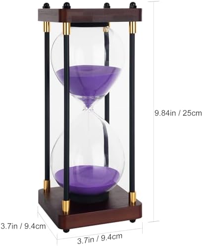 60 Minutes Sand Hourglass Timer, Vintage Sand Clock 60 Minutes, Large White Sander with Wooden End Caps, Hour Glass Sandglass Timer for Games Classroom Kitchen Decor (Purple Sand)