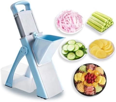 Safe mandoline slicer for kitchen, 8 in 1 Vegetable Chopper, Adjustable food chopper with container, french fry cutter for potatoes, salad chopper tool, Kitchen Chopping Artifact, Gift (SkyBlue)