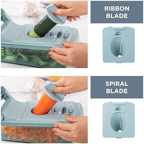 Cook with Color Vegetable Chopper - Multifunctional 11 in 1 Vegetable Chopper with Container - Food Chopper to Dice, Chop, Slice, Julienne and Spiralize, Blue