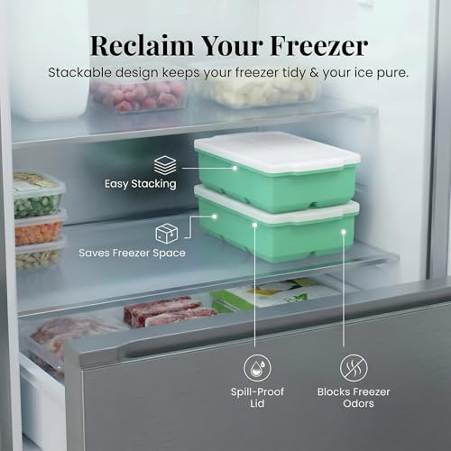 KitchFort® Large Silicone Ice Cube Tray (2-Pack) - 2" Big Ice Mold with Lid