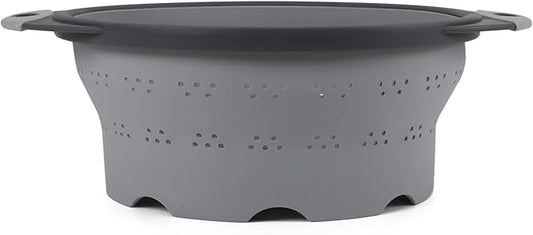 Dexas 8" Collapsible Silicone Colander in Cool Grey, Kitchen Strainer with Handles, 7.2 Cup Capacity | BPA-Free, Heat-Resistant, Space-Saving Kitchen Tool