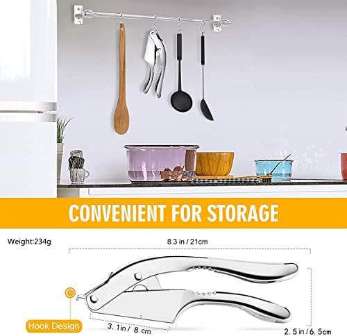 Garlic Press Stainless Steel, 2 in 1 Garlic Mincer, Garlic Slicer, Dual Function Garlic Crusher, Professional Handheld Garlic Squeezer Tool with Anti-Slip Handle, Perfect for Home Cooks