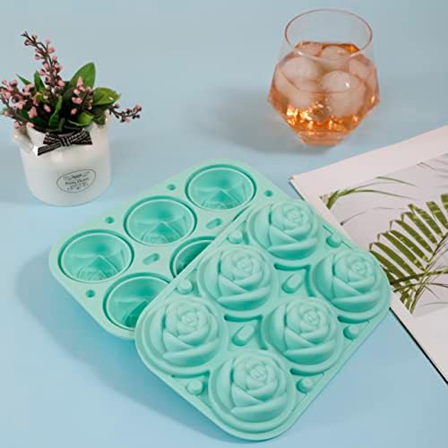 2 Inch 3D Rose Ice Cube Tray with lid for Freezer Large Cute Rose Flower Ice Mold for Cocktails Whiskey (green)