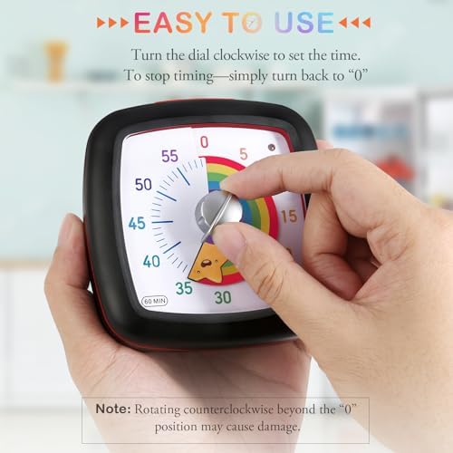 Secura 60-Minute Visual Timer, Silent Study Timer for Kids and Adults