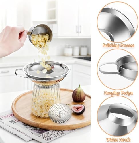 Canning Funnel with Strainer, Wide Mouth Funnels for Filling Wide and Regular Mason Jars Three-Piece Set, Food Grade Stainless Steel Canning Supplies for Kitchen Use (Silvery)