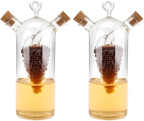 2 in 1 Olive Oil Vinegar Dispenser Cruet, Clear Glass Vinegar and Oil Bottles, Double Pourer Spout Oil Dispenser Bottle for Kitchen Cooking Container (Pack of 2)