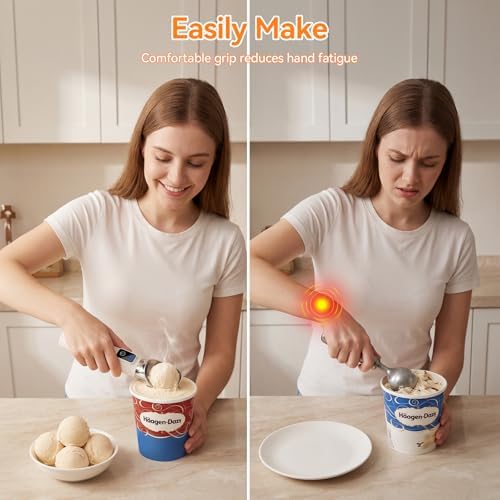 TechRise Heated Ice Cream Scoop, 5000mAh Rechargeable Ice Cream Scooper with LED Display, Heats Up to 158°F for Hard Frozen Ice Cream, IP67 Waterproof, Easy Scoop for Seniors & Kids, Ideal Gift, 2oz